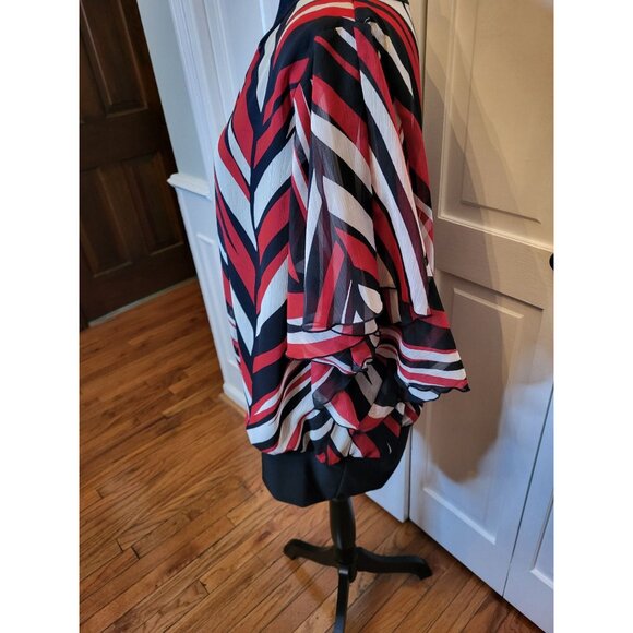 Red/Black Stripe Chiffon Blouson Blouse Cato 18/20 Boho Festive Brunch Church 00 - Picture 8 of 10
